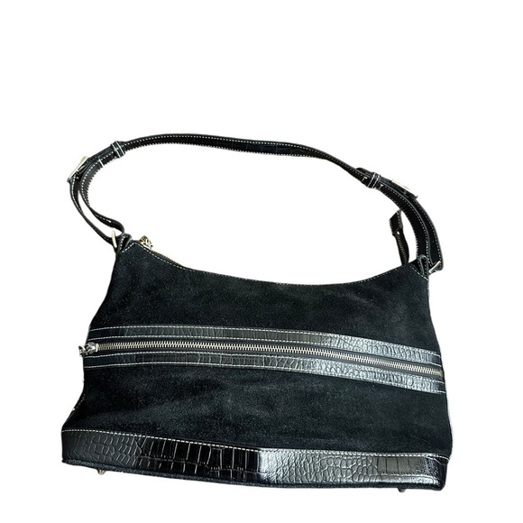 MAXX NY Black Suede Satchel Purse - Picture 1 of 10